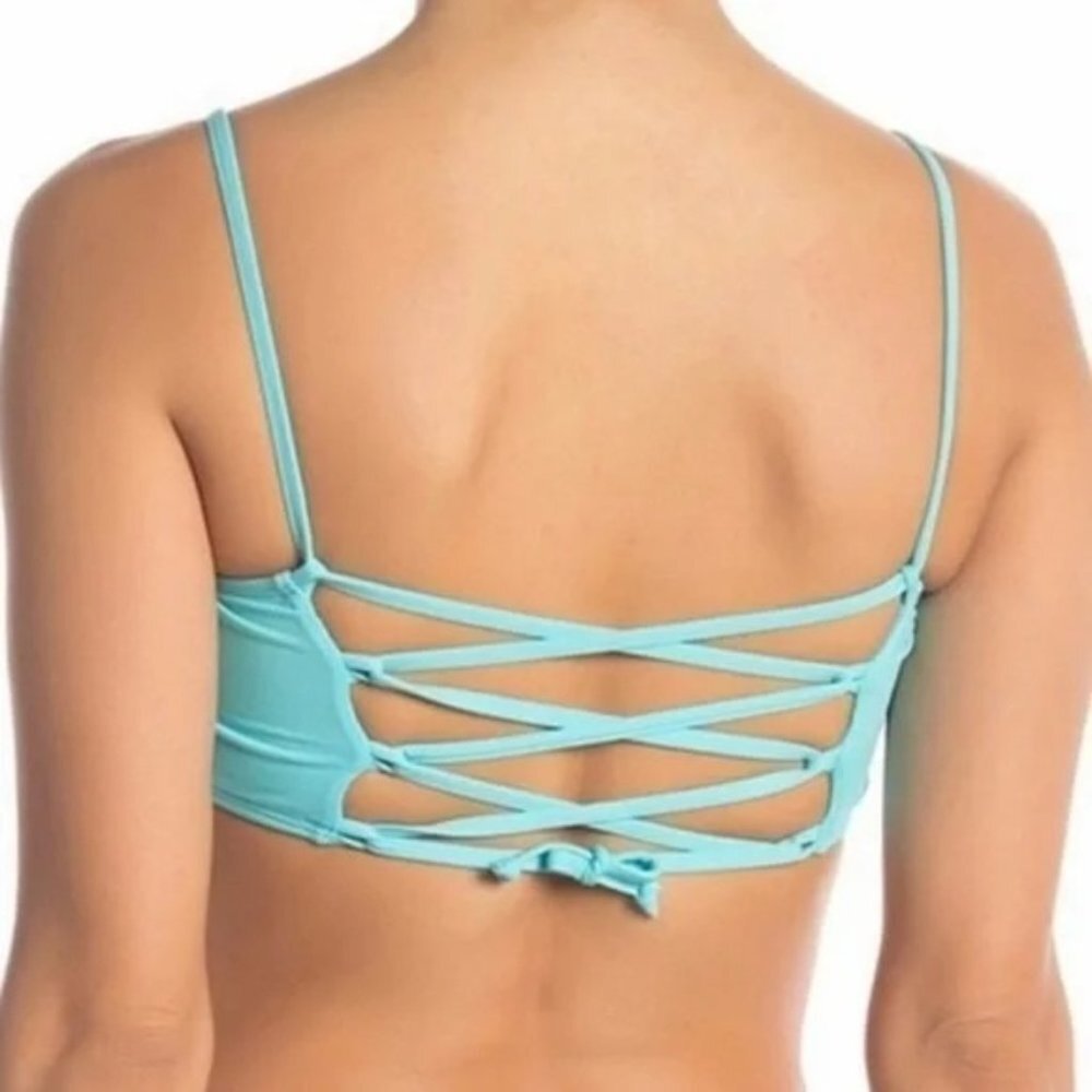 The Bikini Lab Lace Up Back Bandeau Swim‎ Top in Blue Size Small
